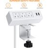 image3 Outlet Desk Clamp Power Strip With USB Ports White Desktop Surge Protector 1200J Mount Charging Power Station Edge Power Outlet 125V 12A 1500WWhite