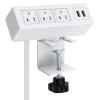 image3 Outlet Desk Clamp Power Strip With USB Ports White Desktop Surge Protector 1200J Mount Charging Power Station Edge Power Outlet 125V 12A 1500WWhite
