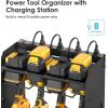 imageCCCEI Black Large Tools Organizer Wall Mount Charging Station 39 Inch Long Power Tool Battery Storage Rack with 6FT Power Strip 8 Drill Holder Garage Utility Shelves Pegboard Hanging ExtensionBlack