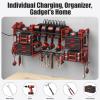 imageCCCEI Blue Power Tool Organizer Wall Mount Large Tools and Battery Storage Rack Charging Station Individual Switches Drills Holder Garage Utility Shelves with 6FT Power Strip Gift for MenRed