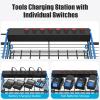 imageCCCEI Blue Power Tool Organizer Wall Mount Large Tools and Battery Storage Rack Charging Station Individual Switches Drills Holder Garage Utility Shelves with 6FT Power Strip Gift for MenBlue