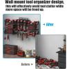 imageCCCEI Blue Power Tool Organizer Wall Mount Large Tools and Battery Storage Rack Charging Station Individual Switches Drills Holder Garage Utility Shelves with 6FT Power Strip Gift for MenBlack