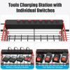 imageCCCEI Blue Power Tool Organizer Wall Mount Large Tools and Battery Storage Rack Charging Station Individual Switches Drills Holder Garage Utility Shelves with 6FT Power Strip Gift for MenRed
