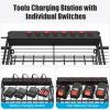 imageCCCEI Blue Power Tool Organizer Wall Mount Large Tools and Battery Storage Rack Charging Station Individual Switches Drills Holder Garage Utility Shelves with 6FT Power Strip Gift for MenBlack