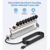 imageCCCEI Corner Mount Angle Power Strip Under Cabinet Heavy Duty 8 Outlets Power Strip Metal Underneath Desk Plug Surge Protector Wall Mountable for Garage Shop Kitchen 6FT Extension Cord Grey