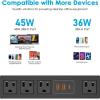 imageCCCEI Desk Clamp Power Strip with USBA and USBC Ports Desktop Mount Surge Protector 1200J Widely Spaced Desk Outlet Station Fast Charging 6 FT Flat Plug Fit 19 inch Tabletop Edge BlackBlack45W