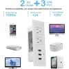 imageCCCEI Furniture Recessed Power Strip Black Desk Outlet with USB Ports in Conference Desktop Flush Mount Plug 6 ft Extension CordWhite