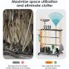 imageCCCEI Garage Organization with Wheels Outdoor Gargen Yard Shed Tools Organizer Cart Home Storage for Cleaning Supplies Broom Holder for Shovel and Rake Long Farming and Farming Tools RedOrange