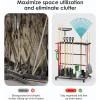 imageCCCEI Garage Organization with Wheels Outdoor Gargen Yard Shed Tools Organizer Cart Home Storage for Cleaning Supplies Broom Holder for Shovel and Rake Long Farming and Farming Tools RedRed
