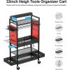 imageCCCEI Garage Power Tools Organizer Cart with Charging Station Black Floor Standing Rolling Drill and Tools Battery Storage Cart on Wheels Utility Rack Gift for Men Husband FatherRed
