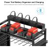 imageCCCEI Garage Power Tools Organizer Cart with Charging Station Black Floor Standing Rolling Drill and Tools Battery Storage Cart on Wheels Utility Rack Gift for Men Husband FatherBlack