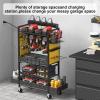 imageCCCEI Garage Power Tools Organizer Cart with Charging Station Black Floor Standing Rolling Drill and Tools Battery Storage Cart on Wheels Utility Rack Gift for Men Husband FatherYellow