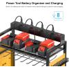 imageCCCEI Garage Power Tools Organizer Cart with Charging Station Black Floor Standing Rolling Drill and Tools Battery Storage Cart on Wheels Utility Rack Gift for Men Husband FatherYellow