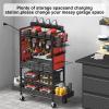 imageCCCEI Garage Power Tools Organizer Cart with Charging Station Black Floor Standing Rolling Drill and Tools Battery Storage Cart on Wheels Utility Rack Gift for Men Husband FatherRed