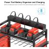 imageCCCEI Garage Power Tools Organizer Cart with Charging Station Black Floor Standing Rolling Drill and Tools Battery Storage Cart on Wheels Utility Rack Gift for Men Husband FatherRed