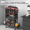 imageCCCEI Garage Power Tools Organizer Cart with Charging Station Black Floor Standing Rolling Drill and Tools Battery Storage Cart on Wheels Utility Rack Gift for Men Husband FatherBlack