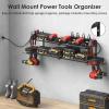 imageCCCEI Garage Tools Storage with Charging Station Power Tool Battery Organizer Utility Shelf with Power Strip 4 Drills Holder Wall Mount Rack BlackLarge