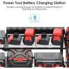 imageCCCEI Garage Tools Storage with Charging Station Power Tool Battery Organizer Utility Shelf with Power Strip 4 Drills Holder Wall Mount Rack BlackLarge