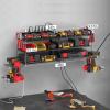 imageCCCEI Garage Tools Storage with Charging Station Power Tool Battery Organizer Utility Shelf with Power Strip 4 Drills Holder Wall Mount Rack BlackLarge