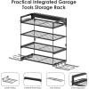 imageCCCEI Garage Tools Storage with Charging Station Power Tool Battery Organizer Utility Shelf with Power Strip 4 Drills Holder Wall Mount Rack BlackSmall