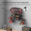 imageCCCEI Garage Tools Storage with Charging Station Power Tool Battery Organizer Utility Shelf with Power Strip 4 Drills Holder Wall Mount Rack BlackSmall