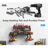 imageCCCEI Garage Tools Storage with Charging Station Power Tool Battery Organizer Utility Shelf with Power Strip 4 Drills Holder Wall Mount Rack BlackSmall