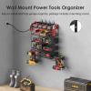 imageCCCEI Garage Tools Storage with Charging Station Power Tool Battery Organizer Utility Shelf with Power Strip 4 Drills Holder Wall Mount Rack BlackSmall