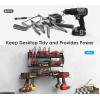 imageCCCEI Garage Tools Storage with Charging Station Power Tool Battery Organizer Utility Shelf with Power Strip 4 Drills Holder Wall Mount Rack BlackSmall