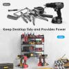 imageCCCEI Garage Tools Storage with Charging Station Power Tool Battery Organizer Utility Shelf with Power Strip 4 Drills Holder Wall Mount Rack BlackSmall