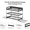 imageCCCEI Garage Tools Storage with Charging Station Power Tool Battery Organizer Utility Shelf with Power Strip 4 Drills Holder Wall Mount Rack BlackSmall