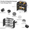 imageCCCEI Modular Pegboard Rack Power Tool Organizer with Charging Station 4 Layer Wall Mount Drill Holder Tools Battery Charger Organizer Garage Shop Storage Utility Shelf with 6FT Power Strip BlackBlack