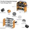imageCCCEI Modular Pegboard Rack Power Tool Organizer with Charging Station 4 Layer Wall Mount Drill Holder Tools Battery Charger Organizer Garage Shop Storage Utility Shelf with 6FT Power Strip BlackYellow