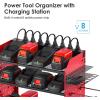 imageCCCEI Modular Pegboard Rack Power Tool Organizer with Charging Station 4 Layer Wall Mount Drill Holder Tools Battery Charger Organizer Garage Shop Storage Utility Shelf with 6FT Power Strip BlackRed