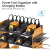 imageCCCEI Modular Pegboard Rack Power Tool Organizer with Charging Station 4 Layer Wall Mount Drill Holder Tools Battery Charger Organizer Garage Shop Storage Utility Shelf with 6FT Power Strip BlackYellow
