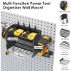 imageCCCEI Modular Power Tool Organizer Wall Mount Charging Station Black 6 Drills Holder with 8 Plug Power Strip Garage Drill Battery Heavy Duty Metal Shelf Utility Rack with Hooks Side StorageBlack