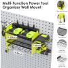 imageCCCEI Modular Power Tool Organizer Wall Mount Charging Station Black 6 Drills Holder with 8 Plug Power Strip Garage Drill Battery Heavy Duty Metal Shelf Utility Rack with Hooks Side StorageGreen