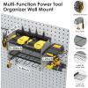 imageCCCEI Modular Power Tool Organizer Wall Mount Charging Station Black 6 Drills Holder with 8 Plug Power Strip Garage Drill Battery Heavy Duty Metal Shelf Utility Rack with Hooks Side StorageGrey