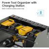 imageCCCEI Modular Power Tool Organizer Wall Mount Charging Station Black 6 Drills Holder with 8 Plug Power Strip Garage Drill Battery Heavy Duty Metal Shelf Utility Rack with Hooks Side StorageGrey