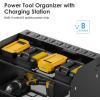 imageCCCEI Modular Power Tool Organizer Wall Mount Charging Station Black 6 Drills Holder with 8 Plug Power Strip Garage Drill Battery Heavy Duty Metal Shelf Utility Rack with Hooks Side StorageBlack