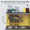 imageCCCEI Modular Power Tool Organizer Wall Mount Charging Station Black 6 Drills Holder with 8 Plug Power Strip Garage Drill Battery Heavy Duty Metal Shelf Utility Rack with Hooks Side StorageBlack