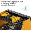 imageCCCEI Modular Power Tool Organizer Wall Mount Charging Station Black 6 Drills Holder with 8 Plug Power Strip Garage Drill Battery Heavy Duty Metal Shelf Utility Rack with Hooks Side StorageYellow