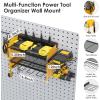 imageCCCEI Modular Power Tool Organizer Wall Mount Charging Station Black 6 Drills Holder with 8 Plug Power Strip Garage Drill Battery Heavy Duty Metal Shelf Utility Rack with Hooks Side StorageYellow