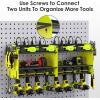 imageCCCEI Modular Power Tool Organizer Wall Mount Charging Station Black 6 Drills Holder with 8 Plug Power Strip Garage Drill Battery Heavy Duty Metal Shelf Utility Rack with Hooks Side StorageGreen