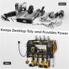 imageCCCEI Modular Power Tool Organizer Wall Mount with Charging Station Garage 4 Drill Storage Shelf with Hooks Screwdriver Drill Bit Heavy Duty Rack Tool Battery Holder Built in 8 Outlet Power StripCBlack