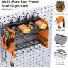 imageCCCEI Modular Power Tool Organizer Wall Mount with Charging Station Garage 4 Drill Storage Shelf with Hooks Screwdriver Drill Bit Heavy Duty Rack Tool Battery Holder Built in 8 Outlet Power StripFOrange