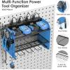 imageCCCEI Modular Power Tool Organizer Wall Mount with Charging Station Garage 4 Drill Storage Shelf with Hooks Screwdriver Drill Bit Heavy Duty Rack Tool Battery Holder Built in 8 Outlet Power StripEBlue