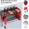 imageCCCEI Modular Power Tool Organizer Wall Mount with Charging Station Garage 4 Drill Storage Shelf with Hooks Screwdriver Drill Bit Heavy Duty Rack Tool Battery Holder Built in 8 Outlet Power StripARed