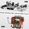 imageCCCEI Modular Power Tool Organizer Wall Mount with Charging Station Garage 4 Drill Storage Shelf with Hooks Screwdriver Drill Bit Heavy Duty Rack Tool Battery Holder Built in 8 Outlet Power StripFOrange