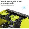 imageCCCEI Modular Power Tool Organizer Wall Mount with Charging Station Garage 4 Drill Storage Shelf with Hooks Screwdriver Drill Bit Heavy Duty Rack Tool Battery Holder Built in 8 Outlet Power StripDGreen
