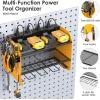 imageCCCEI Modular Power Tool Organizer Wall Mount with Charging Station Garage 4 Drill Storage Shelf with Hooks Screwdriver Drill Bit Heavy Duty Rack Tool Battery Holder Built in 8 Outlet Power StripBYellow